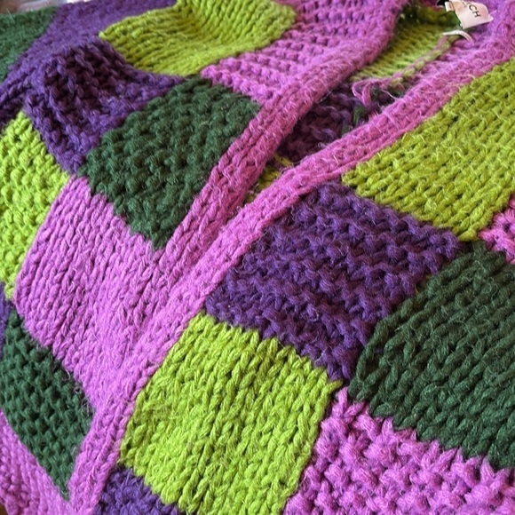 RARE Anthropologie FRNCH MAELIA - purple green knit Chunky Paris Cardigan S/M - Picture 11 of 14